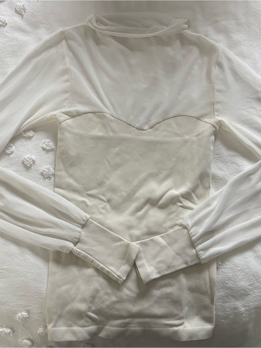 Free People Sheer Mock Neck Long Sleeve Top in Cream